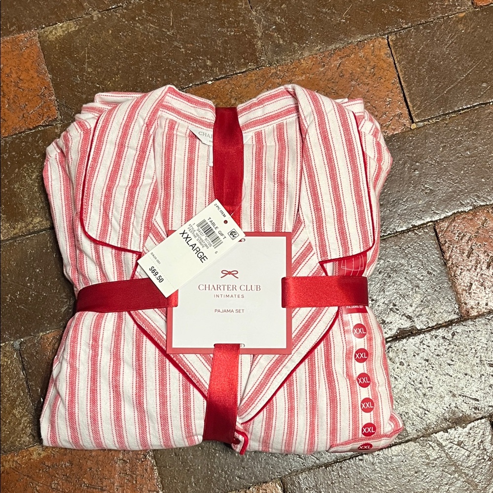 XXL Charter Club White and Red Striped Pajama Set 2034